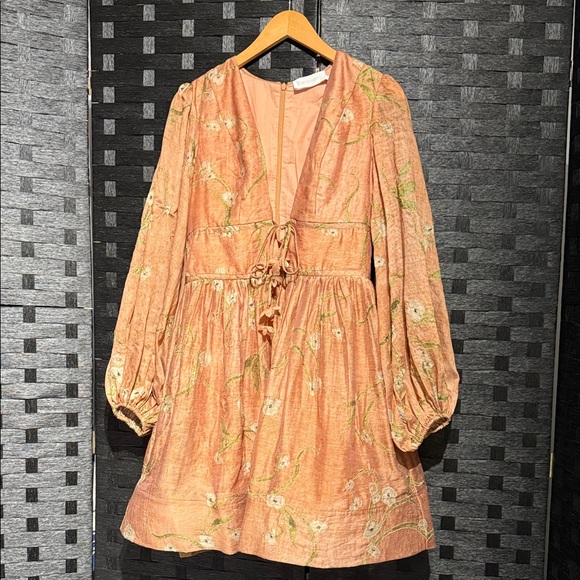 CORAL PINK ILLUMINATE DRAWN MINI DRESS ZIMMERMANN - Picture 1 of 7